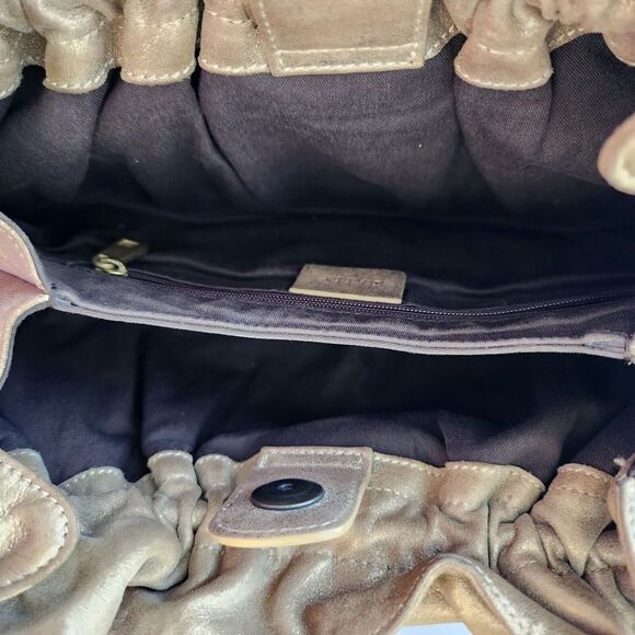 BALLY EUC Tan Gold Suede Leather Pleated Cloud Bag Puffy made In Italy $1,300 - Picture 5 of 9